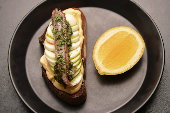 Anchovy on toast at Napier Quarter cafe and wine bar in Fitzroy.