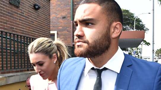 Manly player Dylan Walker enters Manly Local Court on Tuesday morning