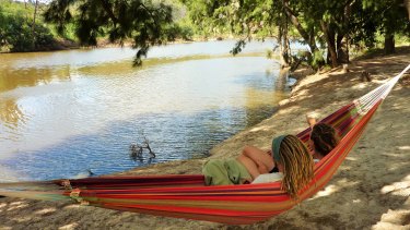 A hammock at Casuarina Sands, one of several popular swimming holes along the Murrumbidgee River in Canberra.