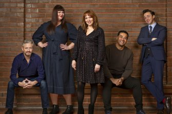 The cast of  <i>Spreadsheet</i> (from left) Stephen Curry, Katrina Milosevic, Katherine Parkinson, Robbie Magasiva and Rowan Witt.



