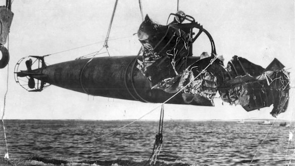 One of the the three Japanese midget submarines that entered Sydney Harbour on the night of May 31, 1942.