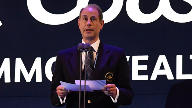 Prince Edward speaks  on stage as the Games came to a formal end.