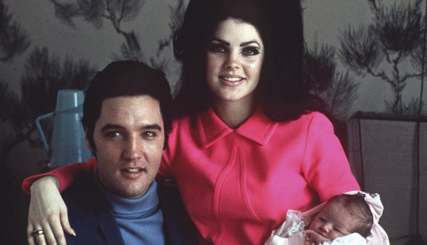 Elvis Presley with wife Priscilla and daughter Lisa Marie in a Memphis hospital four days after she was born in February 1968.