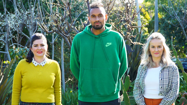 Tennis "bad boy" Nick Kyrgios (centre) is the subject of Reputation Rehab, presented by Zoe Norton Lodge (left) and Kirsten Drysdale.