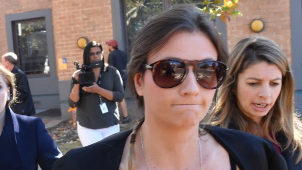 Harriet Wran leaves Wyong Local Court on Wednesday.
