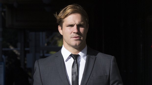 Jack de Belin arrives at court on Monday.