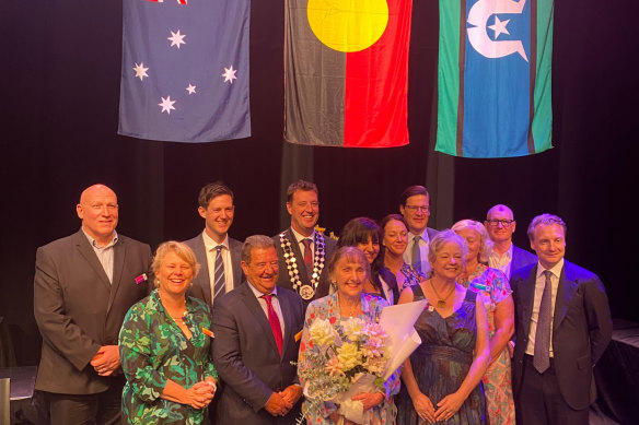 Northern Beaches mayor Michael Regan (centre back) at the council’s 2023 Australia Day citizenship ceremony.