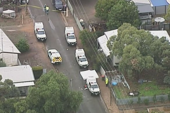 A screenshot of aerial footage of the crime scene.