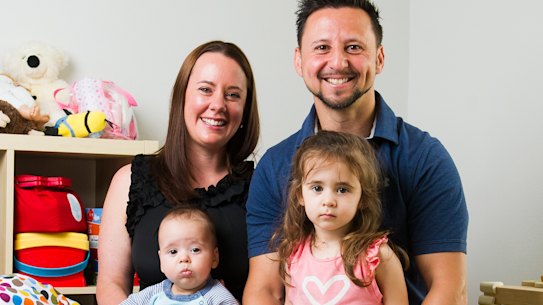 Susie and Obi Shadmaan with their kids Leo, 4 months, and Eva, 2. 