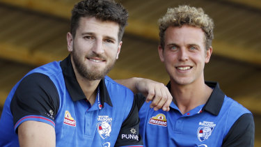 Bulldogs vice-captain Mitch Wallis, right, with skipper Marcus Bontempelli. 