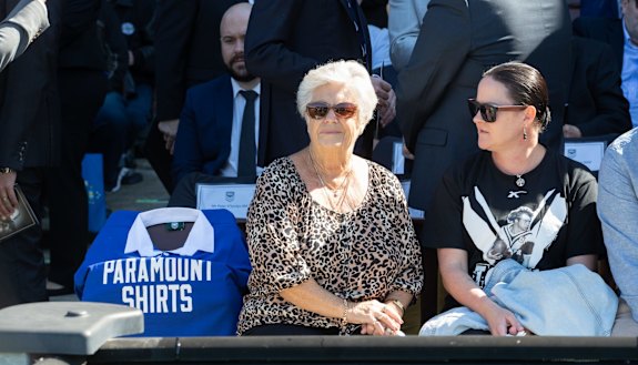 Tommy Raudonikis’ partner Trish Brown at Monday’s memorial.