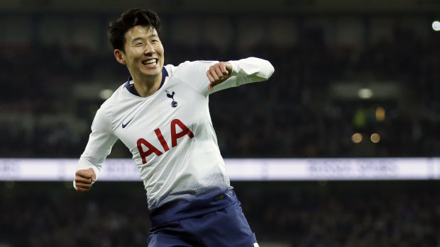Tottenham's Son Heung Min  celebrates scoring the team's fifth goal against Bournemouth.