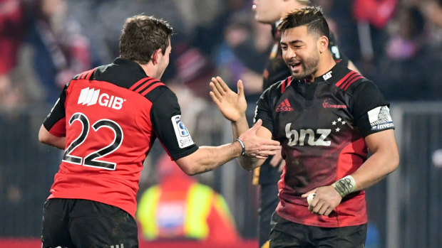 George Bridge (left) and Richie Mo'unga got their seasons back on track with the Crusaders.