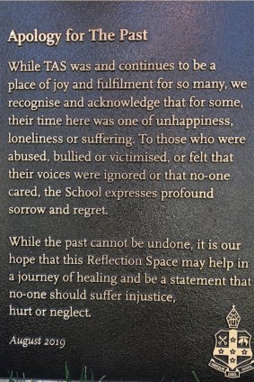 A plaque of apology to victims of past abuse.