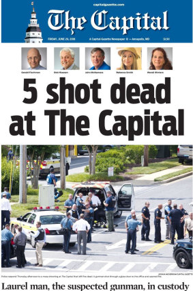 The front page of The Capital on Friday, after the killing of five of its staff.