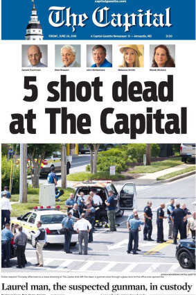 The front page of The Capital on Friday, after the killing of five of its staff.