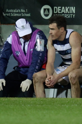 Jeremy Cameron was subbed out of the round 16 game before half-time.