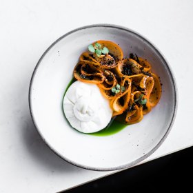 Persimmon, nori and burrata.