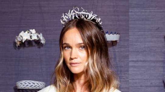 Model Rosie Tupper wearing a tiara by French jeweller Chaumet at their new Sydney store.