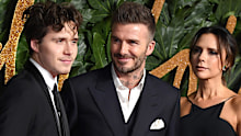Brooklyn Beckham, David Beckham and Victoria Beckham arrive at The Fashion Awards 2018 In Partnership With Swarovski at Royal Albert Hall on December 10, 2018 in London
