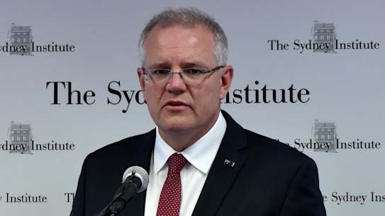 Prime Minister Scott Morrison delivers his speech to The Sydney Institute on Saturday.