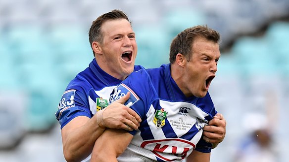 Josh Morris (right) hasn't played with twin brother Brett at club level since their Bulldogs days.