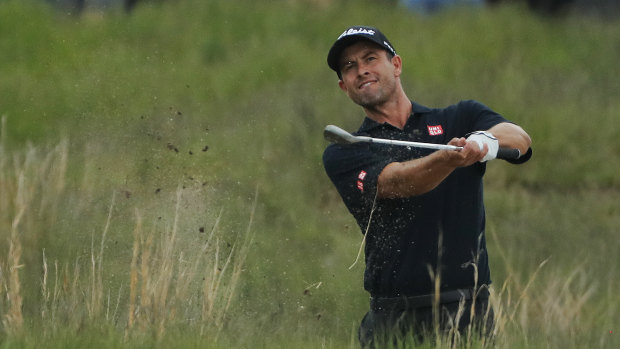 On a roll: Adam Scott hits from the rough on the 18th hole during his second round in the PGA Championship. 