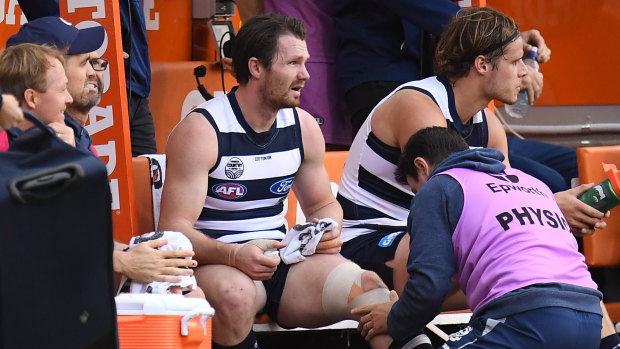 Endangered: Geelong's Patrick Dangerfield sits it out.