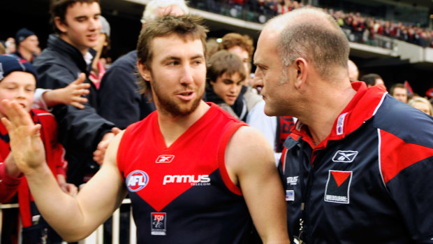 Close relationship: Former Melbourne player Brock McLean with then-coach Dean Bailey in 2008.