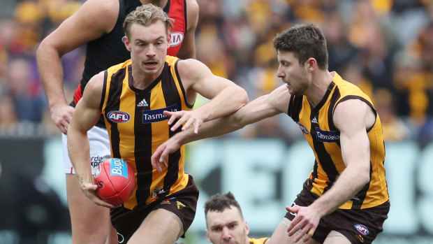 James Worpel finds space during Hawthorn's narrow and important win.