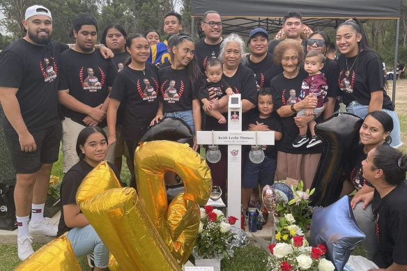 Keith Titmuss’ family and friends celebrates his 21st birthday at Forest Lawn Memorial Park in Leppington in February.