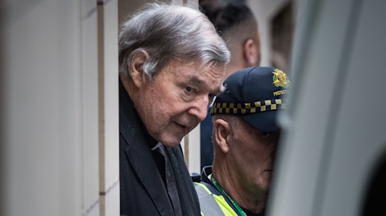 George Pell leaving court after The Court of Appeal in Victoria rejected his appeal in August.