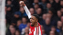 Ezri Konsa of Arsenal celebrates scoring his team’s first goal.