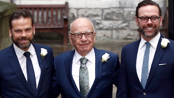 Media Mogul Rupert Murdoch poses for a photograph with his sons Lachlan and James. Eddington says the opportunity for the Murdochs to buy Time-Warner passed because the price was too high.