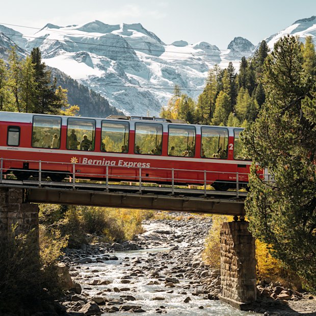 Views of Morteratsch Glacier from the Bernina Express.