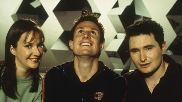 From left: Corrine Grant, Will Anderson and Dave Hughes in the early days of ABC’s <i>The Glass House</i>.