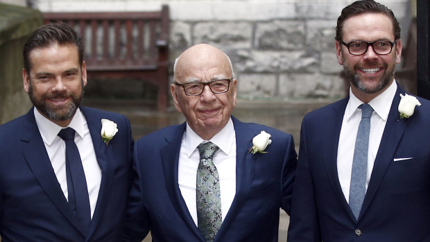Media Mogul Rupert Murdoch poses for a photograph with his sons Lachlan and James. Eddington says the opportunity for the Murdochs to buy Time-Warner passed because the price was too high.