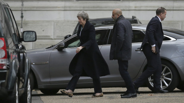 British Prime Minister Theresa May arrives at 10 Downing Street in London on Monday.