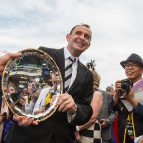 Three times a lady: Chris Waller with the Cox Plate last year
