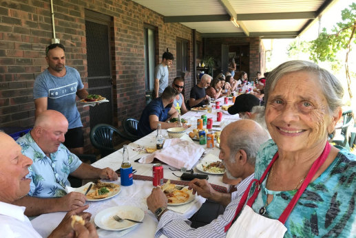 Different last year: Giuseppa Callipari, front, at the 2021 Christmas gathering at the vineyard.