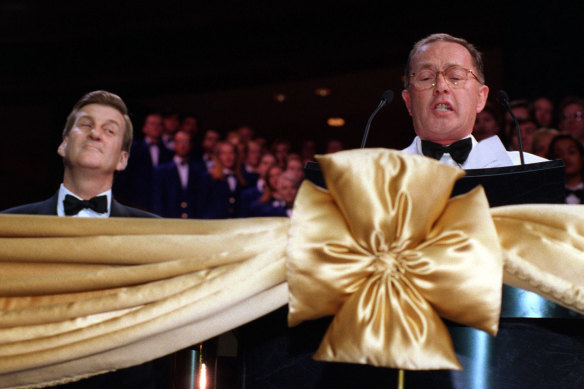 Then premier Jeff Kennett (left) and casino boss Lloyd Williams at the  official opening of Crown Casino in 1997.