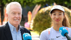 Australian Open boss Craig Tiley this month with Chinese star and world No. 5 Zheng Qinwen, who made last year’s final.