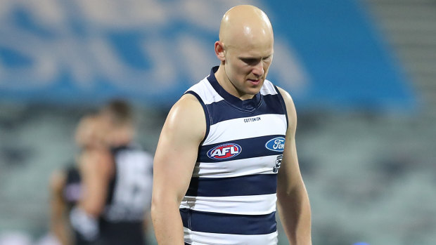 Back down to earth: Gary Ablett after Geelong's surprise round 3 loss to Carlton at GMHBA Stadium.