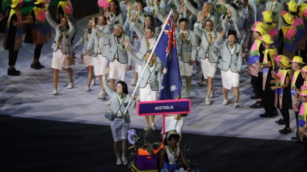 Cycling champion Anna Meares had the honour of carrying the flag in Rio in 2016.