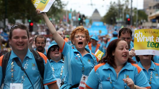 Volunteers parade at the Melbourne Commonwealth Games in 2006.