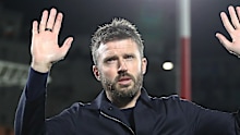 Michael Carrick of Manchester United reacts towards the fans.