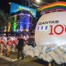 The Qantas float on Oxford Street during the 2020 Mardi Gras.