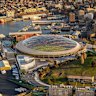 An artist’s render of the Macquarie Point stadium site on the edge of Hobart’s CBD.