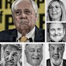 Clive Palmer (left) and his candidates (from top centre clockwise) Suellen Wrightson, Todd Charles Juchau, Michael Norman Jessop, Gabrial Pennicott and David Sarikaya.