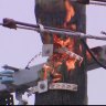 Humid weather sparked power pole fires in Perth’s north on Monday morning. Picture: 9News Perth